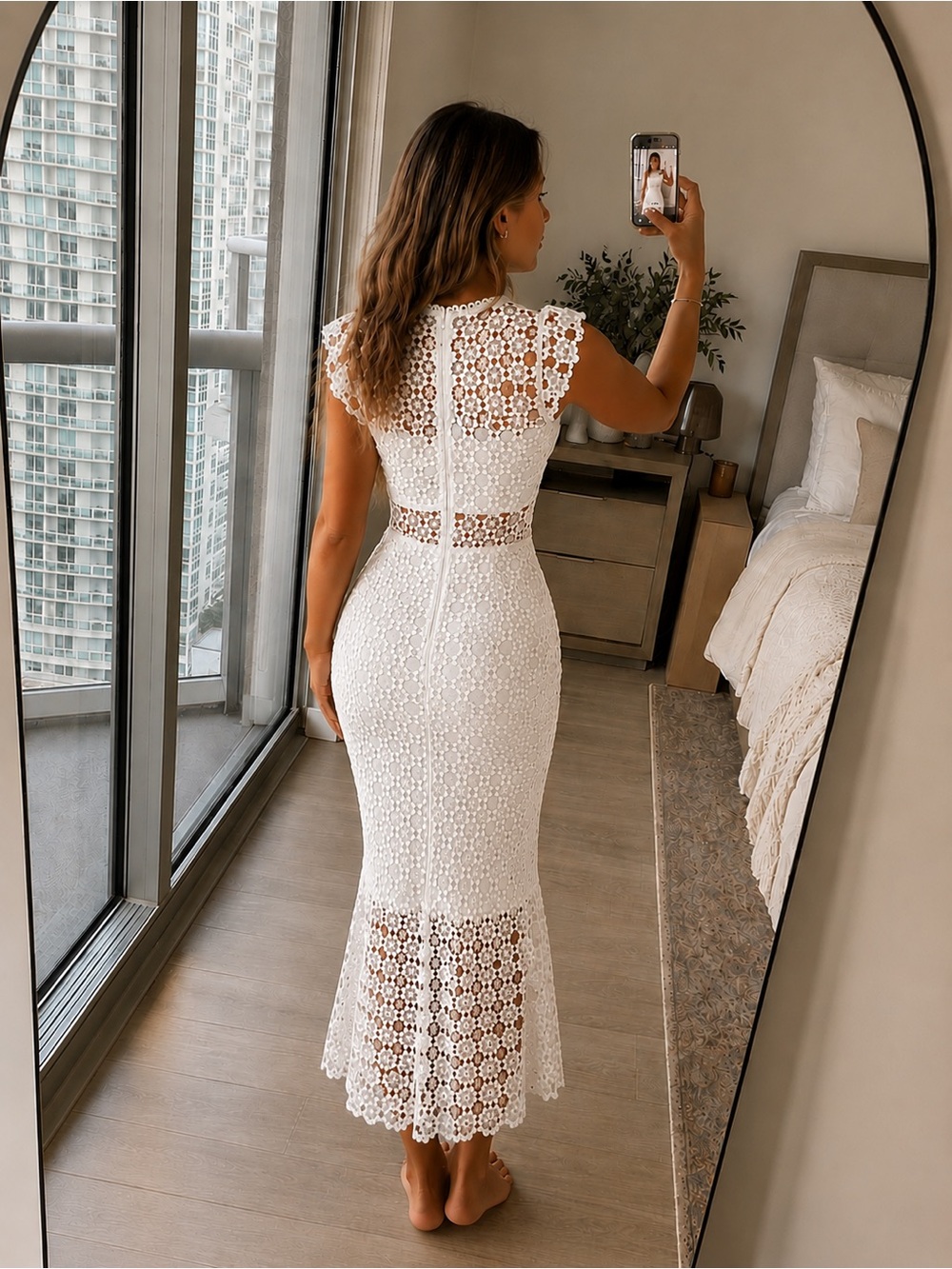 Petal & Pup Lauren Dress White Lace Midi Dress Size 4  Bridal Shower Wedding - Picture 2 of 13
